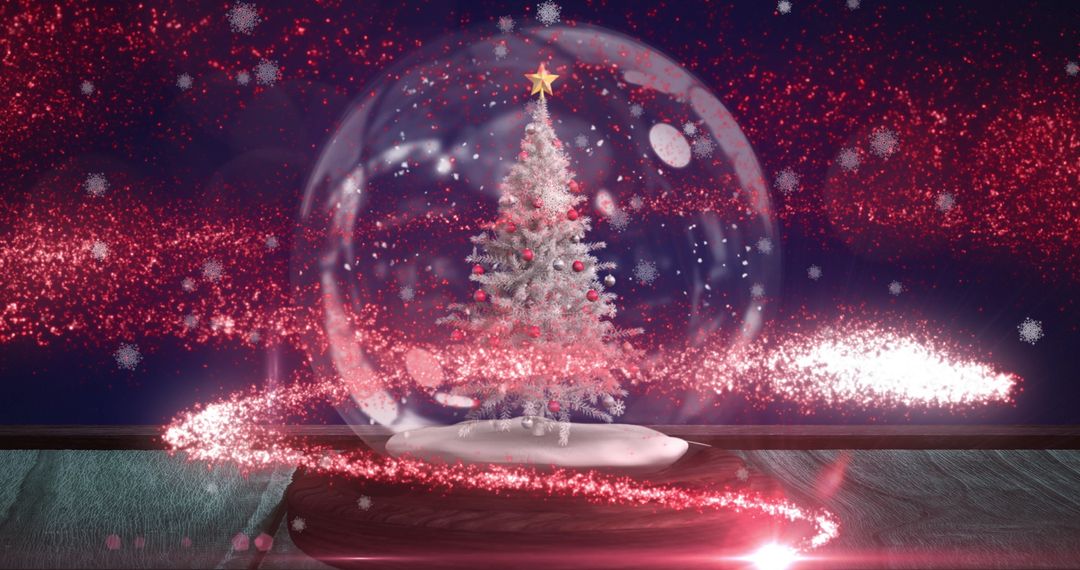 Enchanting Snow Globe with Christmas Tree and Magical Swirls - Free Images, Stock Photos and Pictures on Pikwizard.com