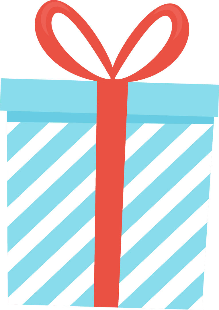 Striped Gift Box with Red Ribbon Floating on Transparent Background