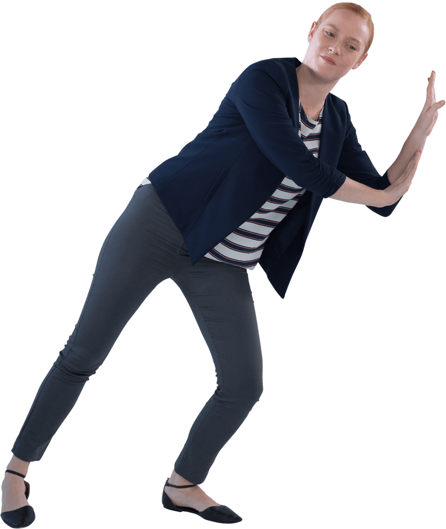 Businesswoman Pushing Boundaries Virtual Action Transparent Background