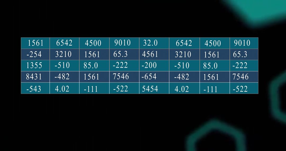 Digital Numeric Data Grid with Teal and Navy Interface
