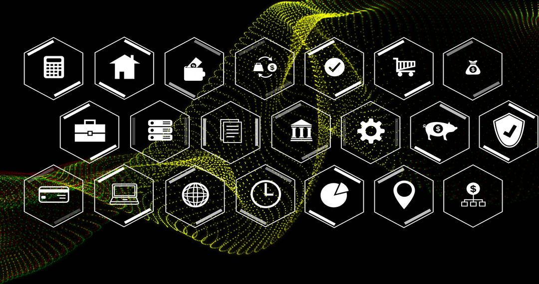 Hexagonal Network of Digital Business and Finance Icons