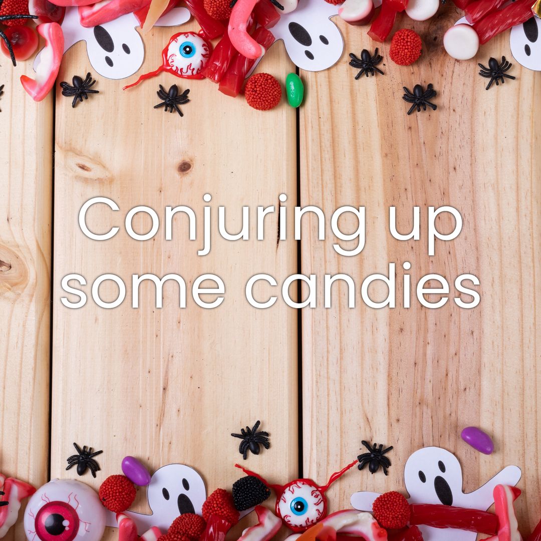 Halloween Sweets with Festive Decorations on Wooden Table