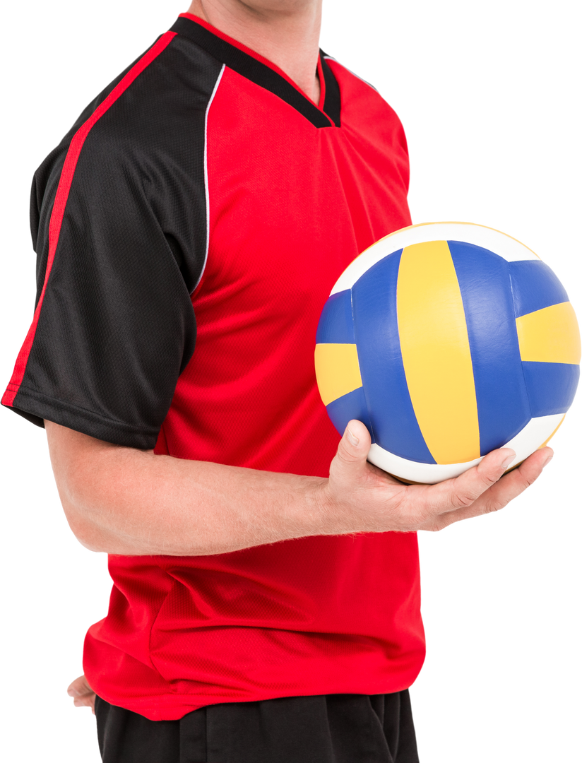 Sportsman in Red Jersey Holding Volleyball on Transparent Background - Download Free Stock Images Pikwizard.com