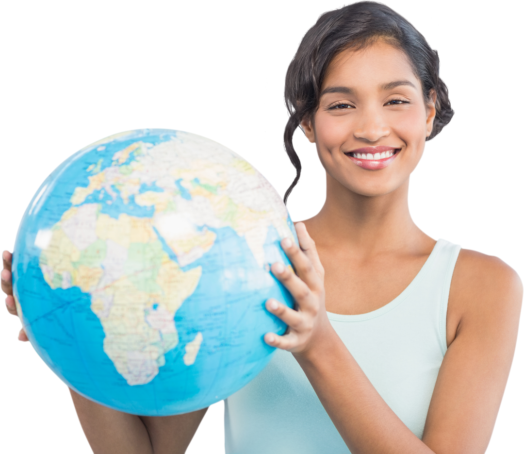 Smiling Biracial Woman Holding Globe with Transparent Background for Travel Themes - Download Free Stock Images Pikwizard.com