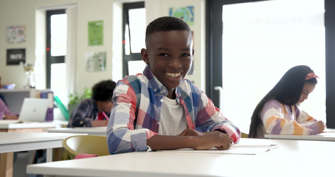 Smiling Student Enjoying Modern Classroom Environment