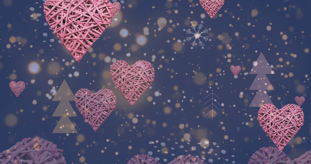 Romantic Floating Hearts with Festive Bokeh on Violet
