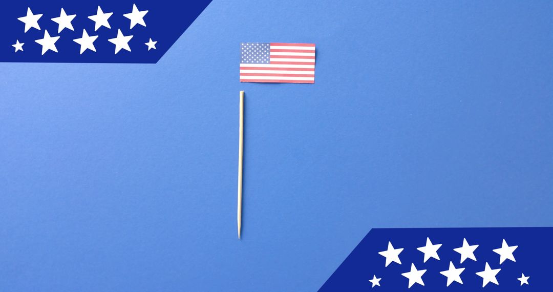 USA Flag Stick on Blue Background with Star Borders