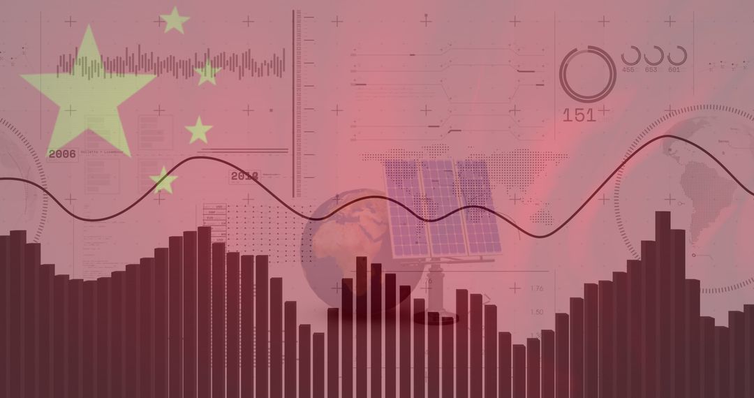 Global Finance Data Analysis Overlay on Chinese Flag