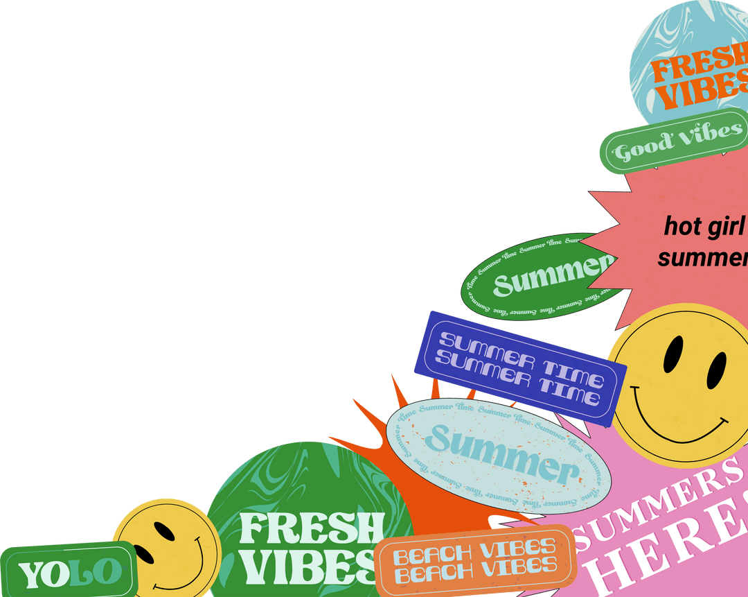 Cheerful Summer Sticker Collage with Vibrant Designs Transparent Canvas