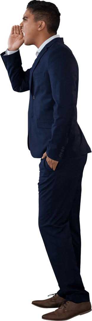 Transparent Businessman Shouting in Side Profile