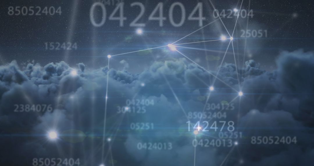 Digital Code Flowing Over Mysterious Cloudscape