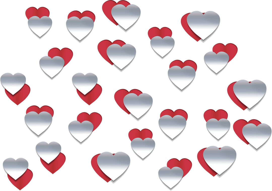 Gray Red Pattern Hearts on Transparent Background for Valentine Design