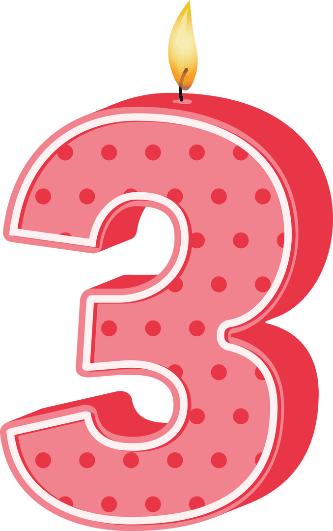 Number Three Birthday Candle Design on Transparent Background