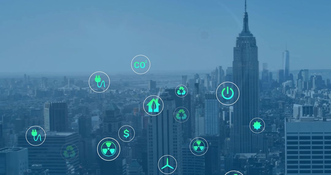 Digital Sustainability Concepts Overlaying New York City Skyline