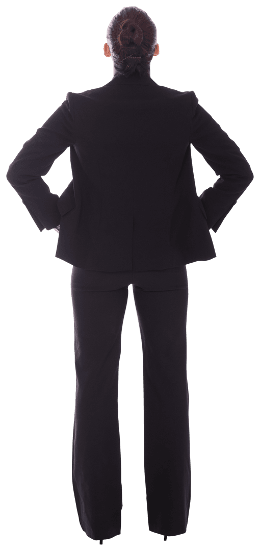 Back View of Confident Hispanic Businesswoman with Arms Akimbo on Transparent Background