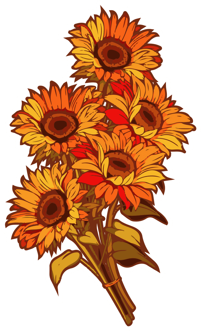 Stylized Floral Bouquet of Sunflowers with Transparent Background