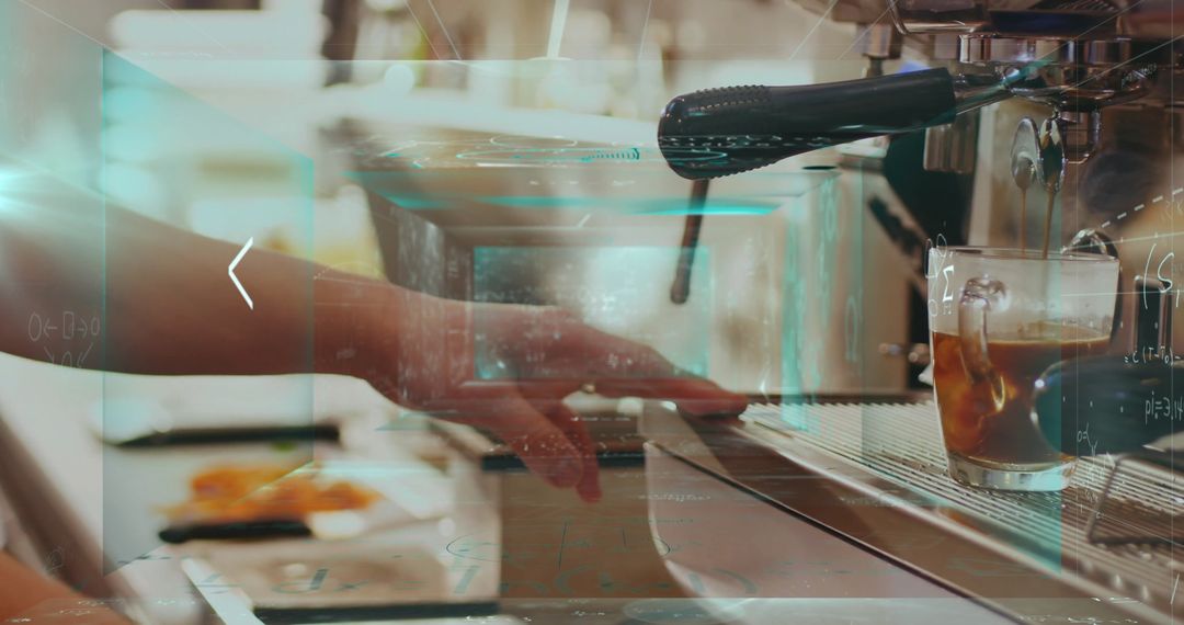 Barista Brewing Coffee with Holographic Technology Interface
