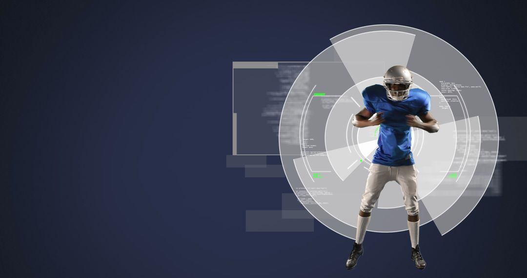 American Football Player Analyzed with Digital Interface Overlay