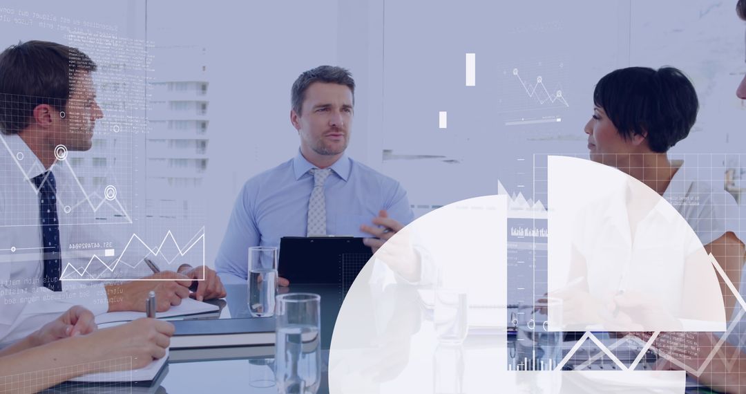 Collaborative Business Meeting with Digital Financial Graph Overlay