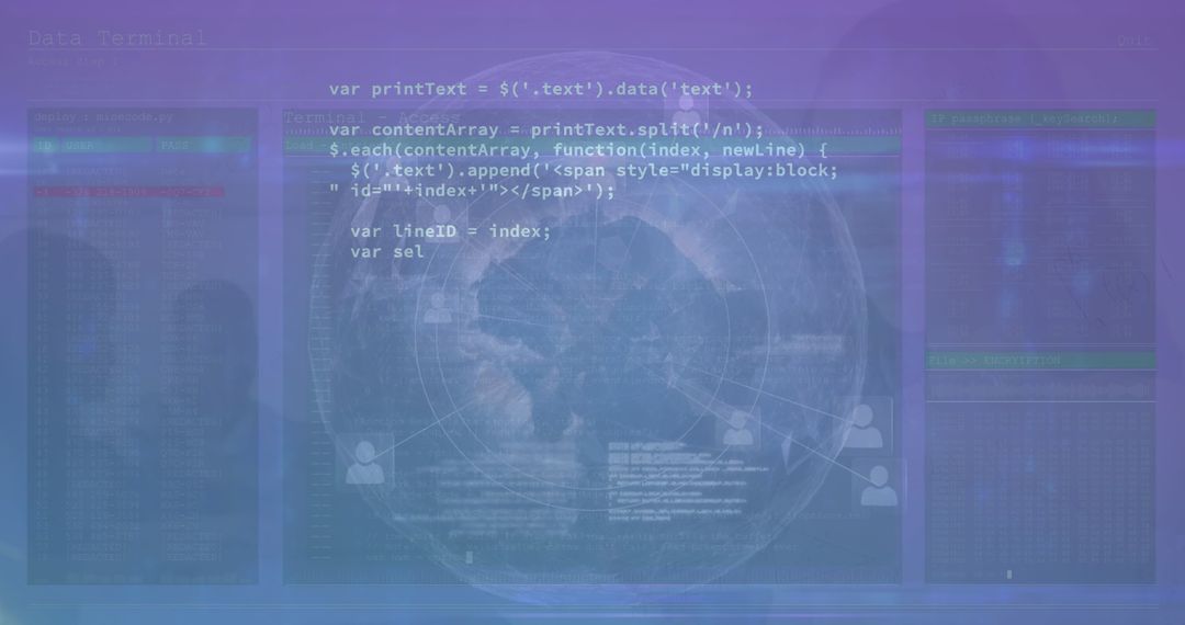 Digital Globe with Code Text Overlays Illustrating Global Data Processing - Free Images, Stock Photos and Pictures on Pikwizard.com