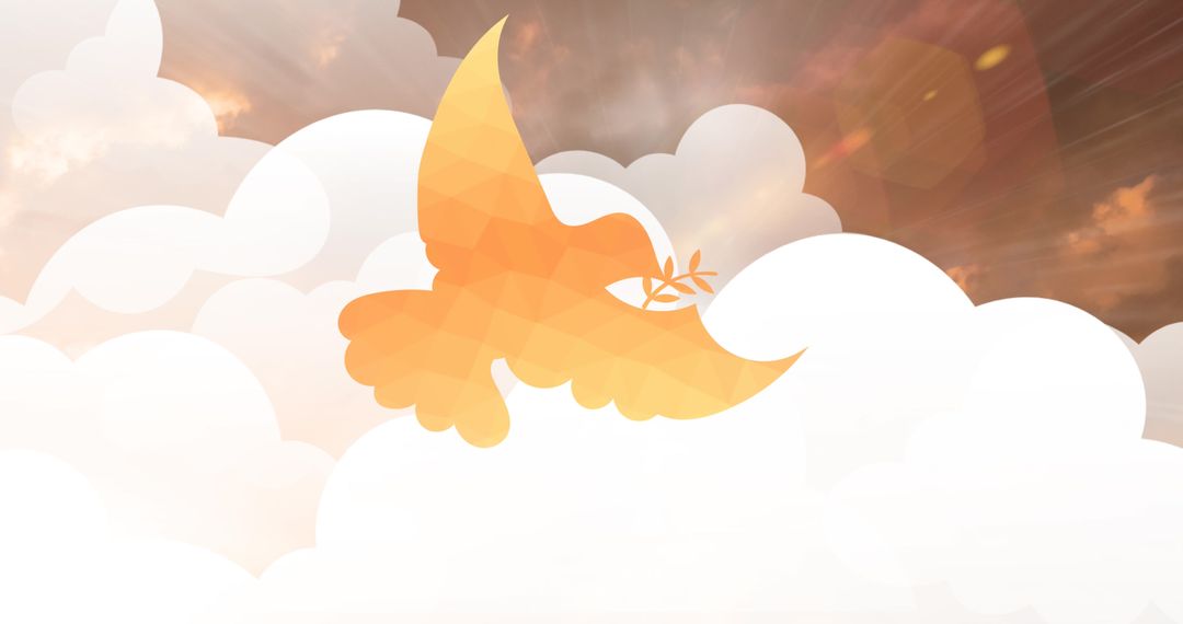 Digital Dove and Clouds with Sunbeam Effects Celebrating Peace