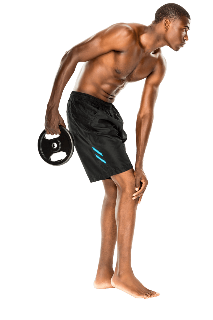 Shirtless Fit Young Man Exercising with Barbell Weight on Transparent Background