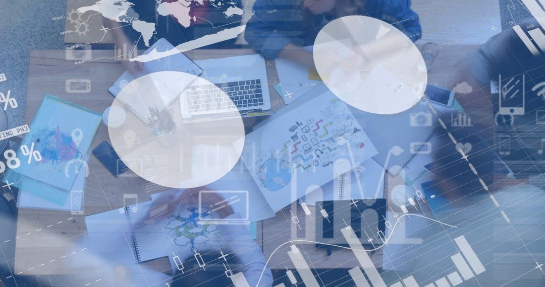 Financial Data Innovation in Modern Office with Digital Overlay