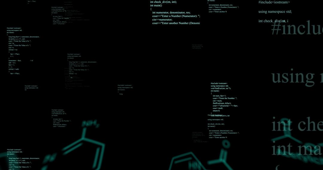 Digital Code and Molecular Structure on Black Background