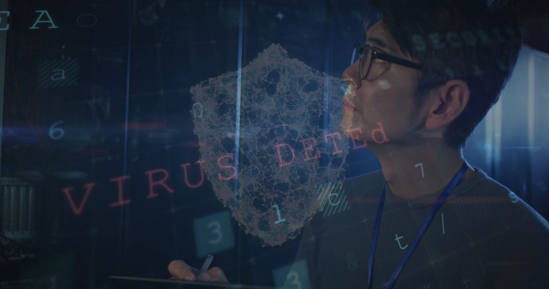 Cybersecurity Specialist Monitoring Server Room for Virus Detection