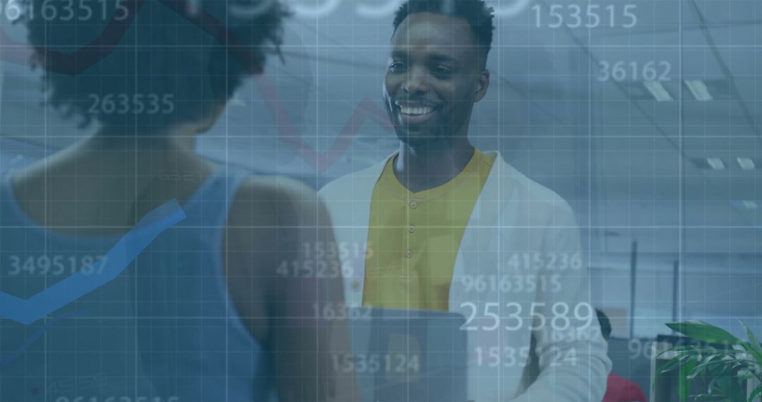 Smiling Businessperson Analyzing Financial Data in Modern Office