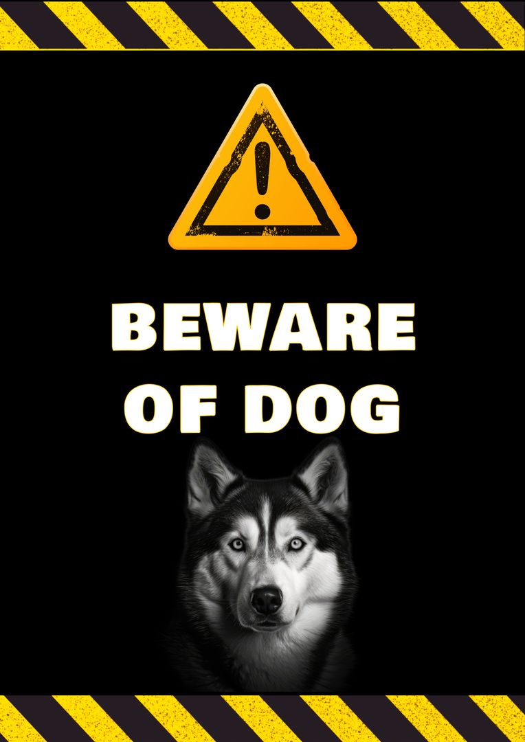 Beware of Dog Sign with Warning Symbol and Husky