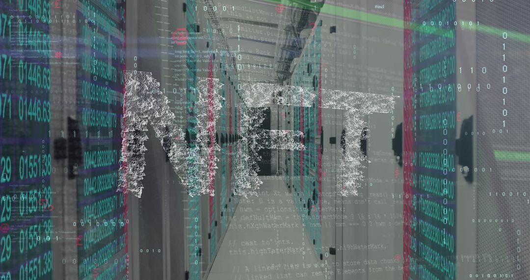 Digital Network Concept with NFT Overlay in Data Center