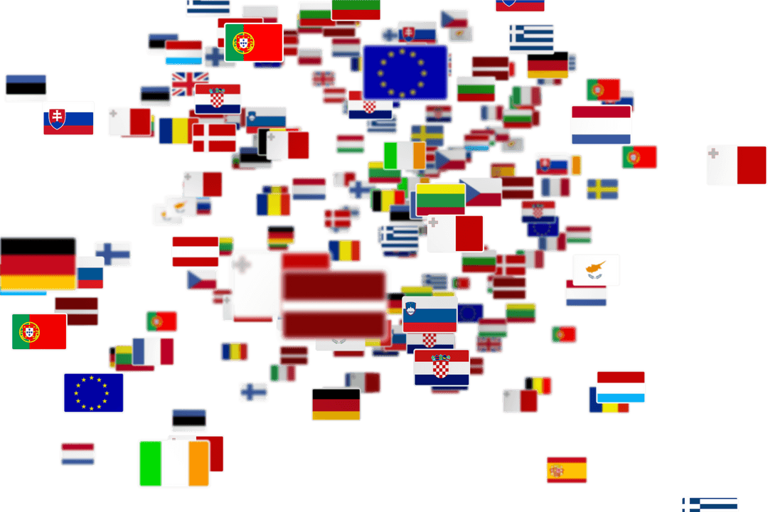 Floating Country Flags on Transparent Digital Background