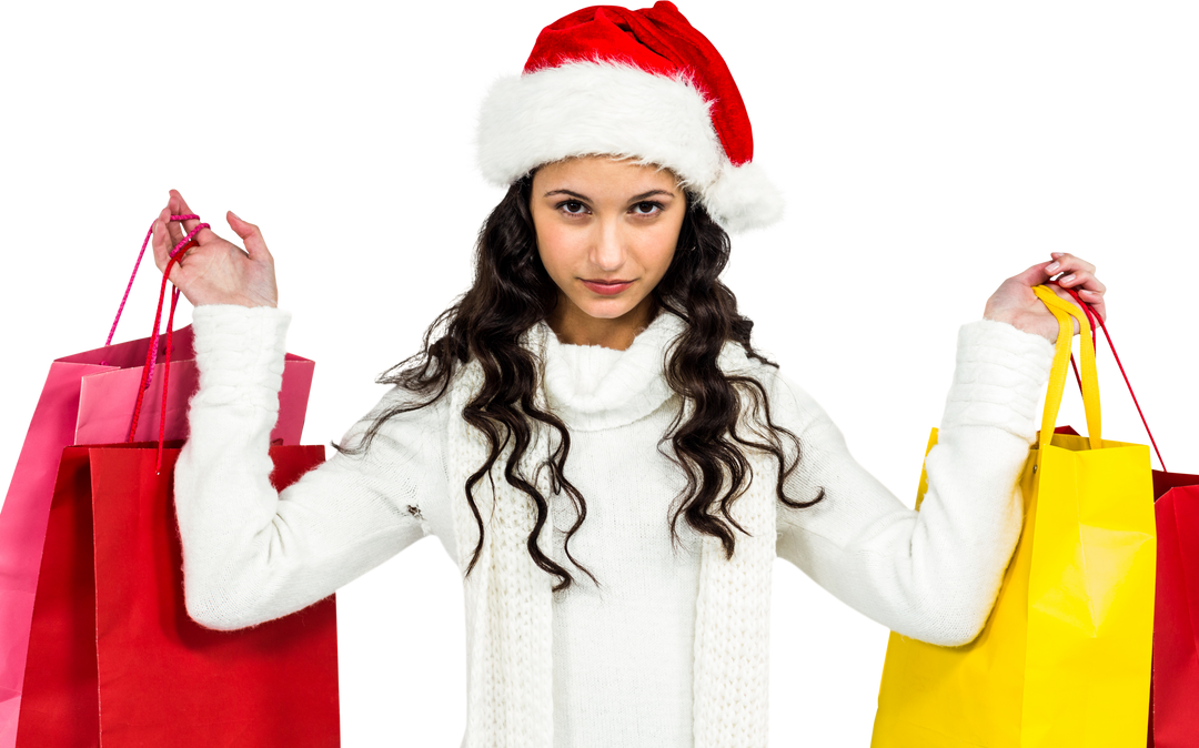 Transparent Joyful Shopper in Christmas Hat with Colorful Bags - Download Free Stock Images Pikwizard.com