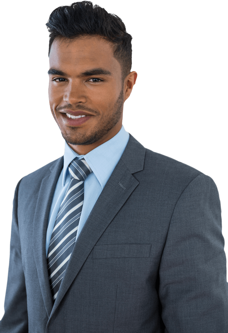 Transparent Smiling Businessman Profile in Grey Suit