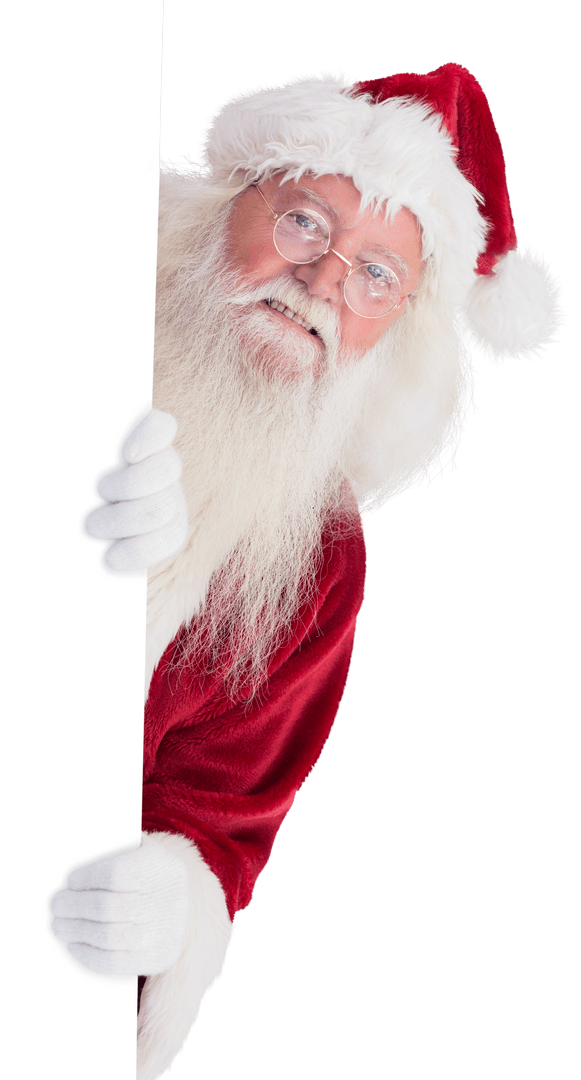 Transparent Santa Claus Peeking Out with White Background