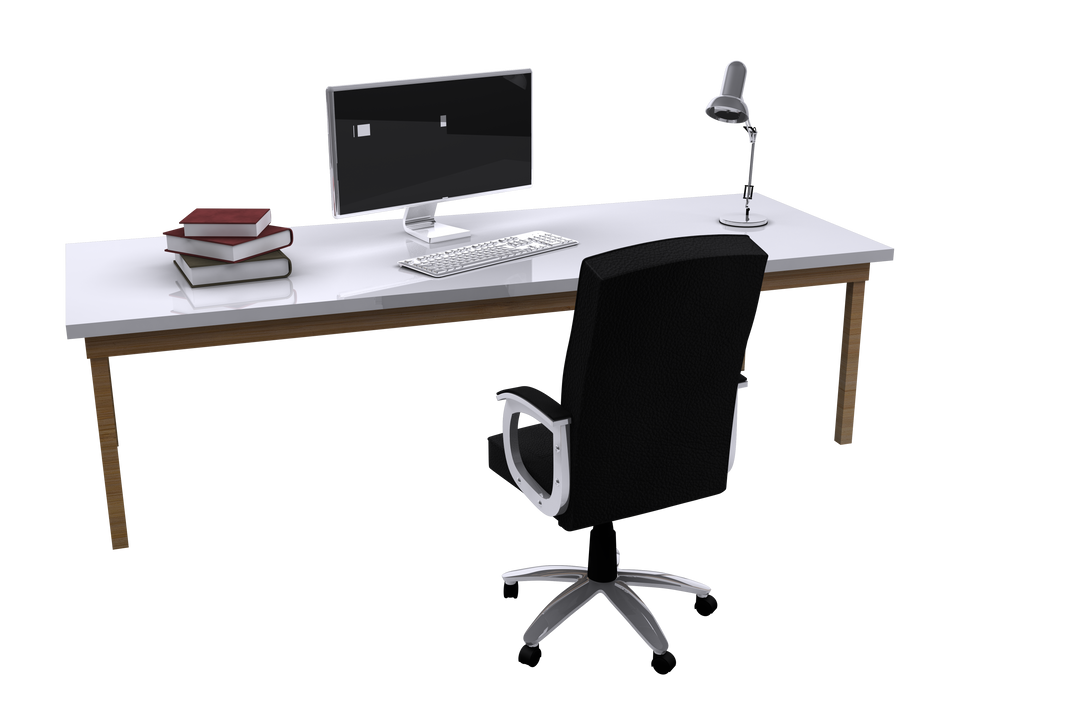 Office Desk with Computer and Books Isolated on Transparent Background - Download Free Stock Images Pikwizard.com