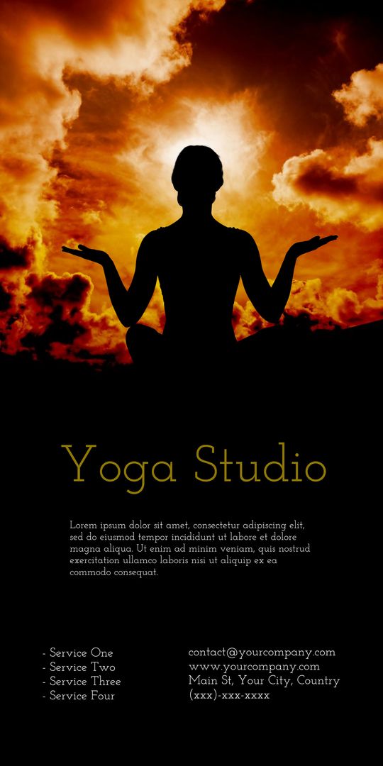 Yoga Studio Poster with Silhouette Against Vibrant Sunset
