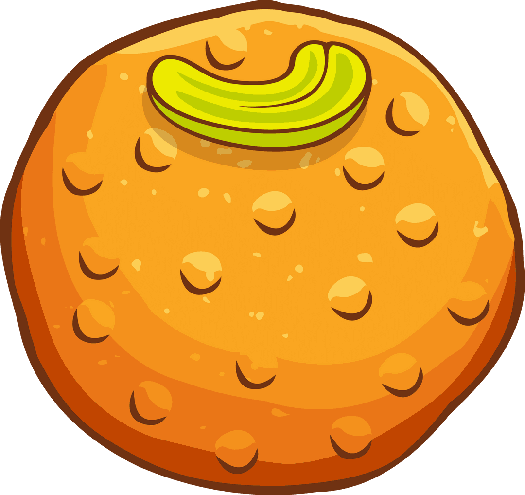 Playful Orange Cookie Illustration with Curved Nut and Chips