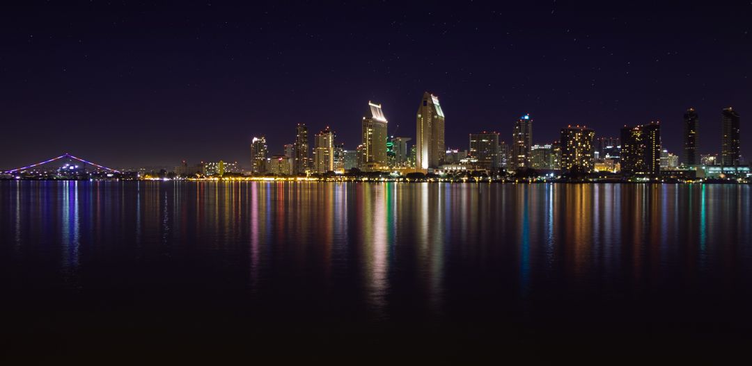 San Diego Night Skyline Reflecting on Water - Free Images, Stock Photos and Pictures on Pikwizard.com