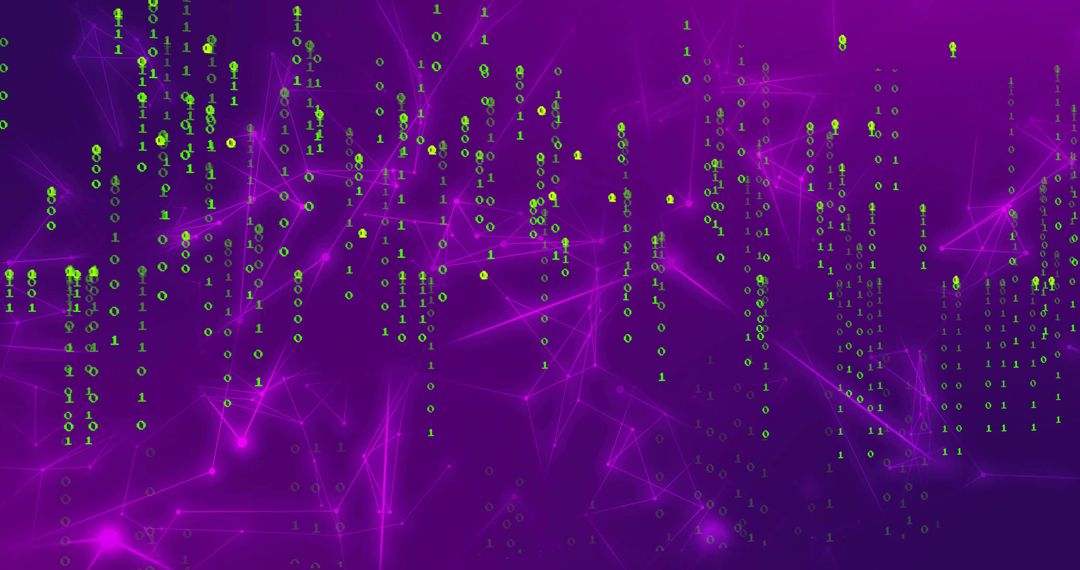 Binary Digits with Purple Network Nodes in Futuristic Cyberspace