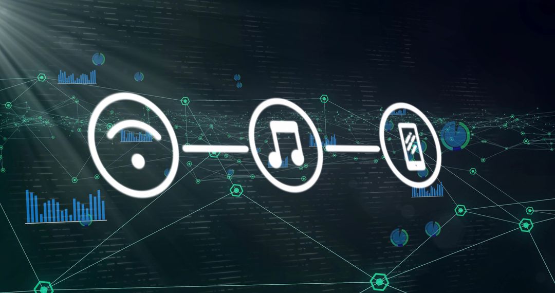 Digital Connectivity and Streaming Technology Symbols on Futuristic Interface