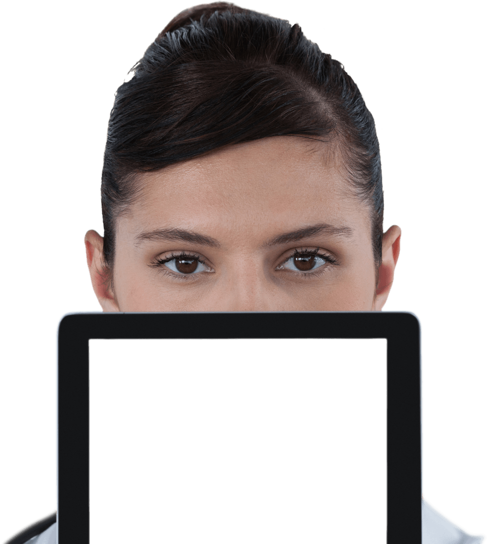 Transparent Tablet Technology with Focused Female Doctor