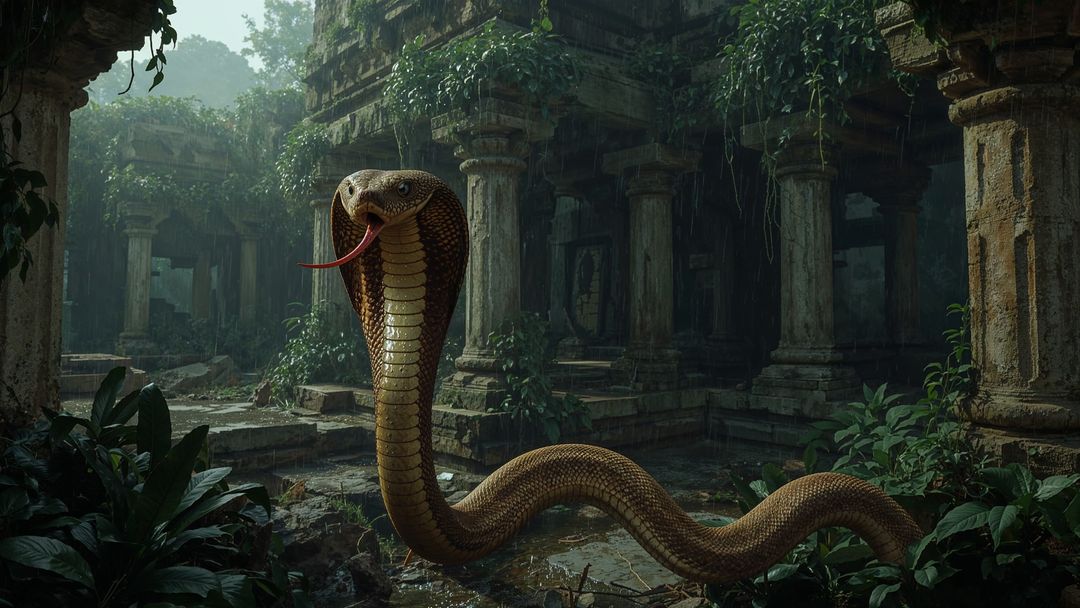Mysterious King Cobra in Ancient Temple Ruins