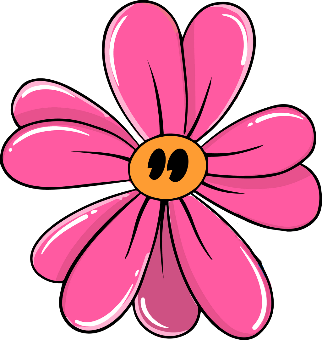 Whimsical Cartoon Pink Flower with Glossy Quote Mark Center on Transparent Background