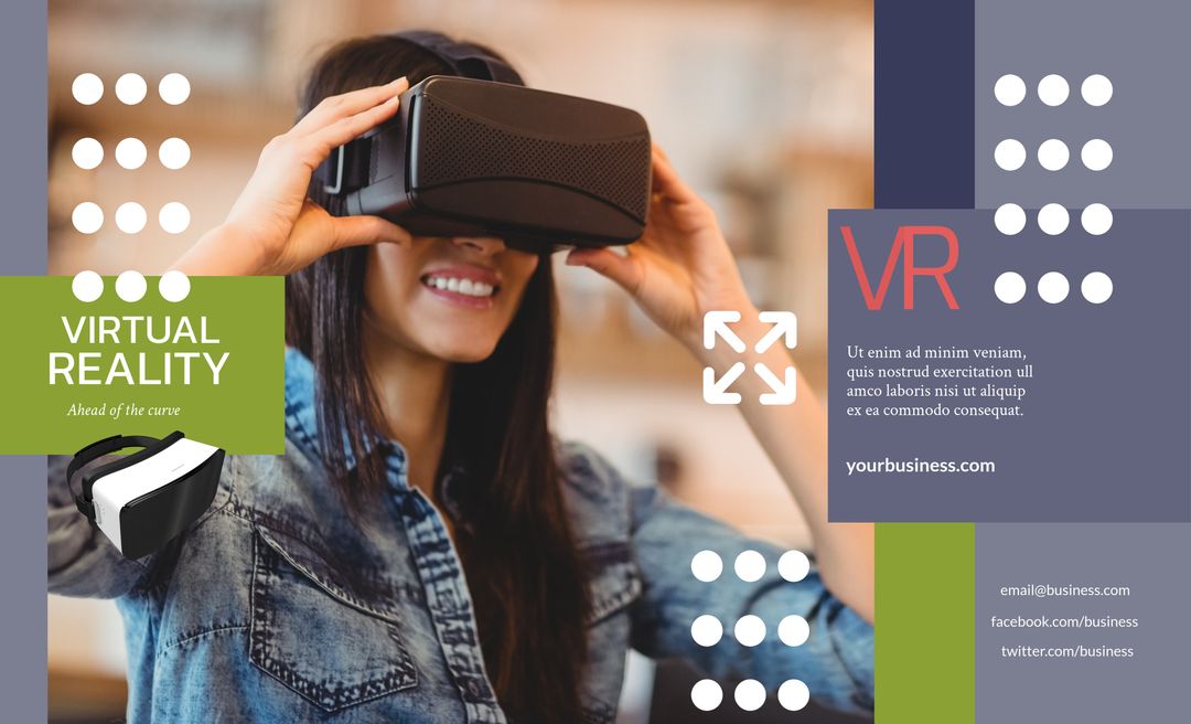 Woman Using VR Headset for Immersive Experience Concept