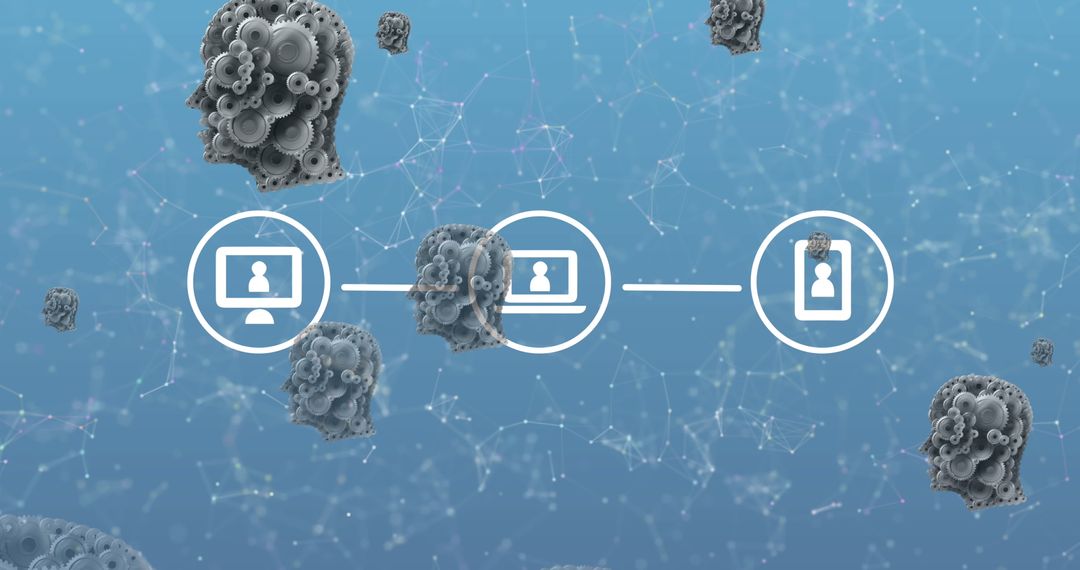 Human Heads and Digital Icons with Network Connections