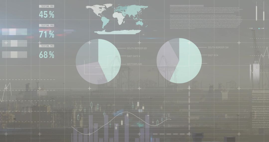 Futuristic Financial Dashboard Over Cityscape with Data Visualizations