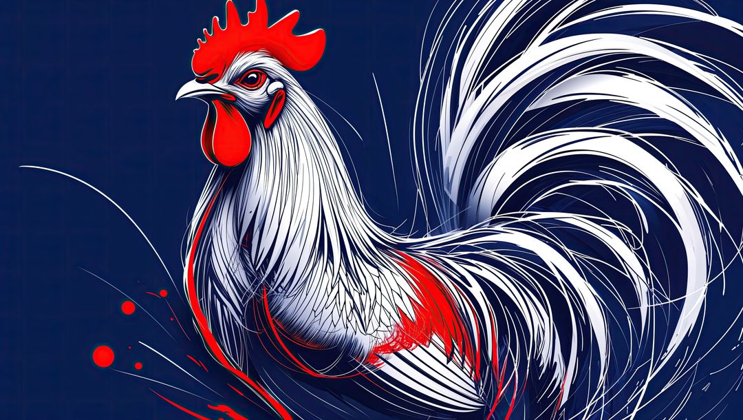 Dynamic Rooster Illustration with Patriotic Color Scheme
