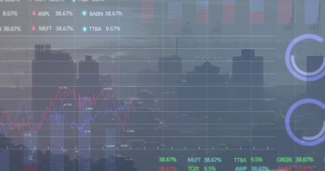 Financial Graph Data Overlay with Modern Cityscape Background